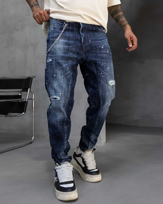 Мъжки дънки – SLIM RELAXED LUXE DARK DEEP BLUE DENIM – 17336 - Image 2