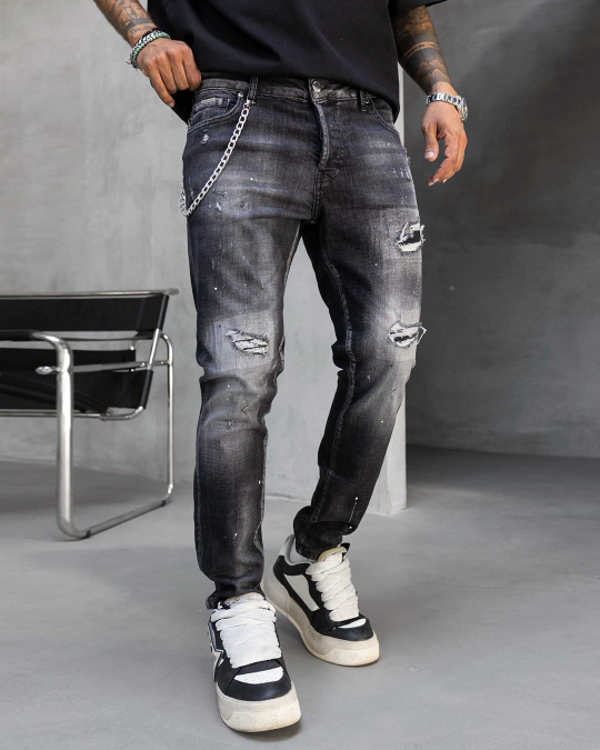 A0102 Мъжки дънки – SLIM RELAXED LUXE BLACK DENIM - Image 2