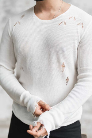 Мъжки модерен пуловер цвят бял