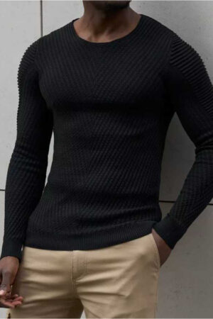 Мъжки модерен пуловер в черен цвят -0205