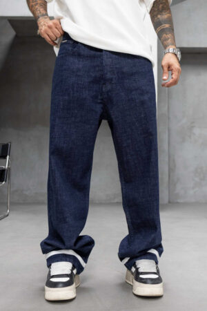 Мъжки дънки – RELAX FIT CRASHED DARK BLUE JEANS