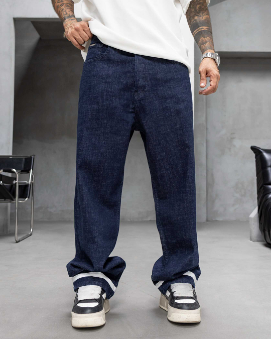 Мъжки дънки – RELAX FIT CRASHED DARK BLUE JEANS