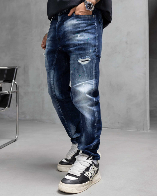 Мъжки дънки – SLIM RELAXED LUXE DARK DEEP BLUE DENIM – 17336 - Image 2