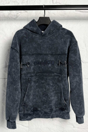 Мъжка блуза с качулка Grey Acid Wash PLZ