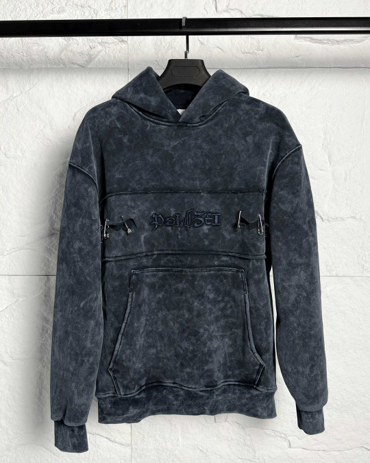 Мъжка блуза с качулка Grey Acid Wash PLZ